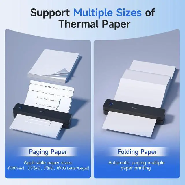 Alt view image 5 of 5 - iDPRT Portable Printer Wireless for Travel - 203DPI Bluetooth Mobile Printer Support for 8.5"x11" US Letter, Inkless Compatible with iOS, Android, Laptop for Office, Car and Home, School