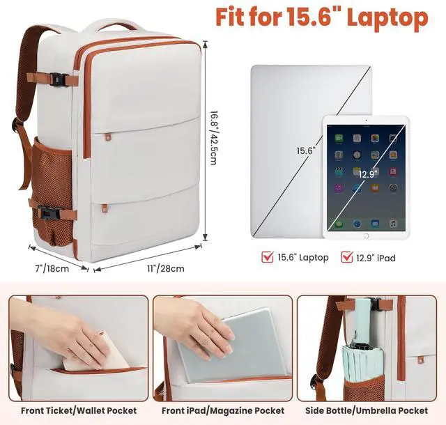 Alt view image 2 of 5 - BAGAIL Travel Laptop Backpack, Carry on with USB Port, Luggage Bag for Holiday-Beige