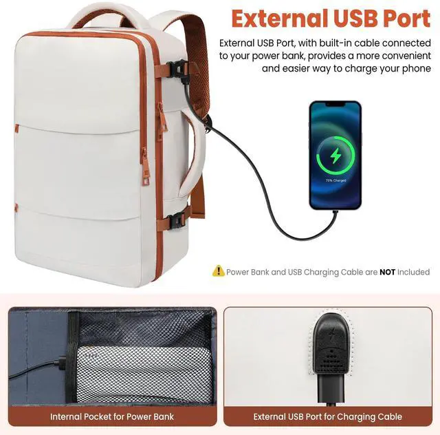 Alt view image 3 of 5 - BAGAIL Travel Laptop Backpack, Carry on with USB Port, Luggage Bag for Holiday-Beige