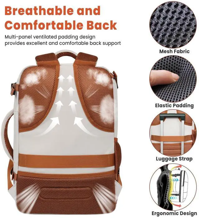 Alt view image 5 of 5 - BAGAIL Travel Laptop Backpack, Carry on with USB Port, Luggage Bag for Holiday-Beige