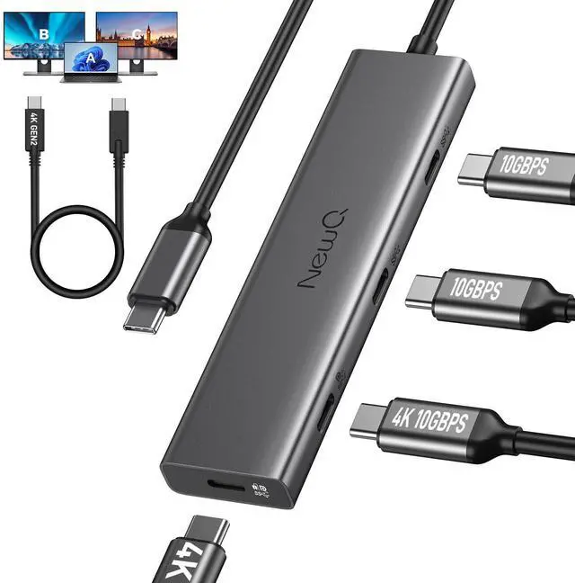 Main image of USB C Video Hub for Dual Monitor, USB-C PD Monitor, Thunderbolt Splitter for Desktop Display or Portable Screen, Dual 4K@30-60Hz, 10Gbps*4 Ports, PD 100W,Docking Station Dual Monitor with Video Cable