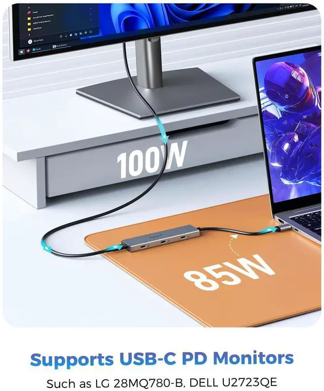 Alt view image 3 of 5 - Versatile USB C Video Hub, 100W PD, DP Alt Dual 4K@30-60Hz, 10Gbps*4 Ports, Docking Station Dual Monitor for MacBook, Dell, HP, ASUS, iMac, iPad Pro, Steam Deck, Rog Ally, Legion Go, Samsung, AR Glass