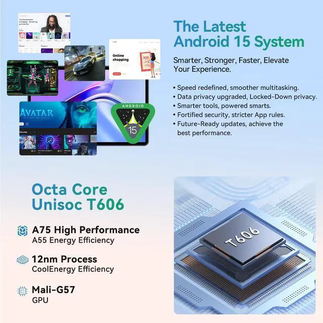Alt view image 2 of 5 - SVITOO 10 Inch Android Tablet, 2025 Android 15 Tablet for Adults, 12GB RAM 128GB Storage 1TB Expandable, Octa-Core 6000mAh, Includes Keyboard Mouse Protective Case, Dual Cameras 8MP 2MP, Face Unlock