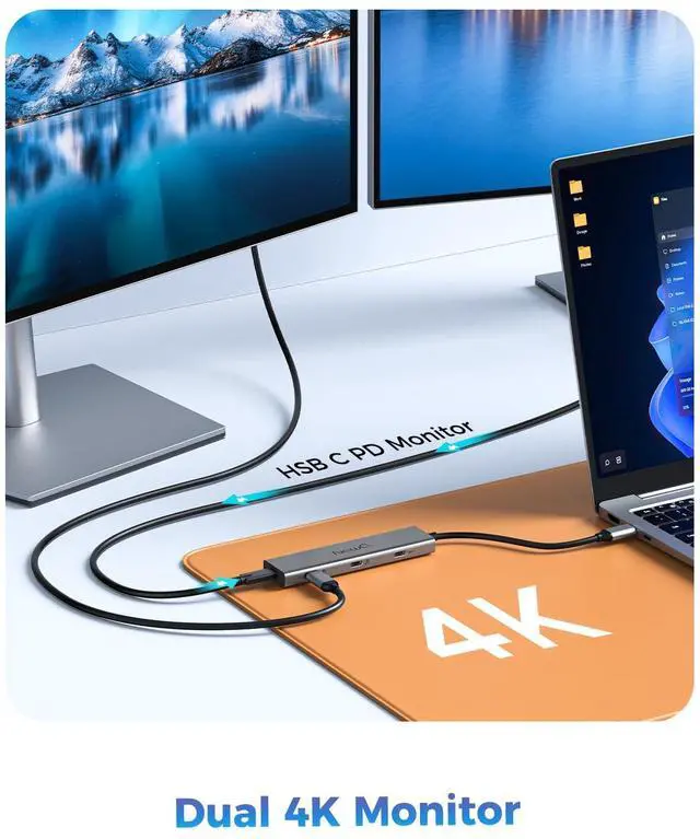 Alt view image 5 of 5 - Versatile USB C Video Hub, 100W PD, DP Alt Dual 4K@30-60Hz, 10Gbps*4 Ports, Docking Station Dual Monitor for MacBook, Dell, HP, ASUS, iMac, iPad Pro, Steam Deck, Rog Ally, Legion Go, Samsung, AR Glass