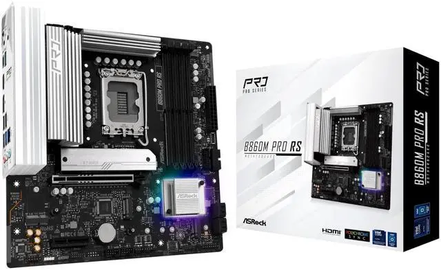Main image of ASRock B860M Pro RS Intel Core Ultra B860 DDR5 8666 MHz 256GB M.2 LGA1851 Micro ATX Motherboard SATA3 6.0 Gb/s PCIe 5.0 BIOS Flashback