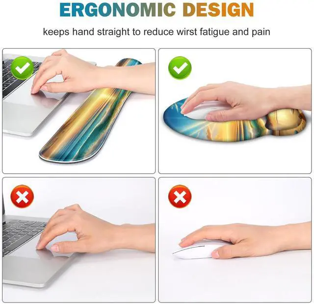 Alt view image 4 of 5 - Gaming Mouse Pad, Large Desk Mat, Cute Desk Pad Protector, 4in1 XXL Mousepad + Keyboard Wrist Rest+Mouse Wrist Rest+Coaster Set with Ergonomic Desk Pad for Home Office Computer, Beach Sun Shell