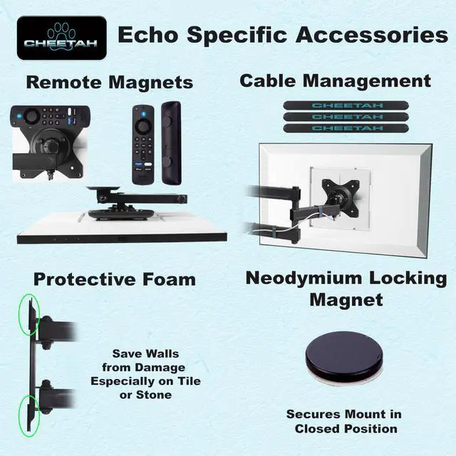 Alt view image 4 of 5 - Cheetah Echo Show 15 & 21 Arm Wall Mount, Exact Fit Plate and Screws Hold 4X Echo Weight, Exclusive Touch Adjust Full Motion Tilt & Swivel Movement & 15 Inch Extension, Drywall and Corner Mountable