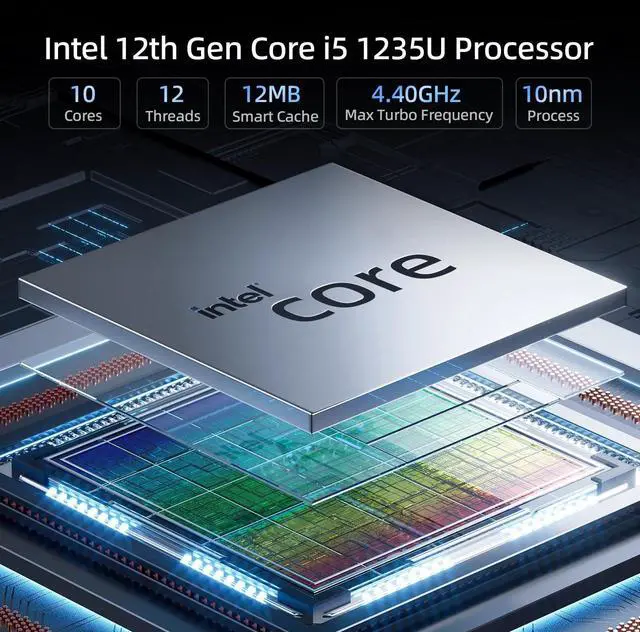 Alt view image 3 of 5 - Industrial Fanless Mini PC i5 1235U (10C/12T, 4.4GHz Max) 16GB DDR4 RAM 1TB NVME SSD, 100% Silent Type-c Mini Computers with Win 11 Pro/Wi-Fi 5/BT 5.0/2x 2.5G LAN/4-Screen for Home/Office, Work 24/7
