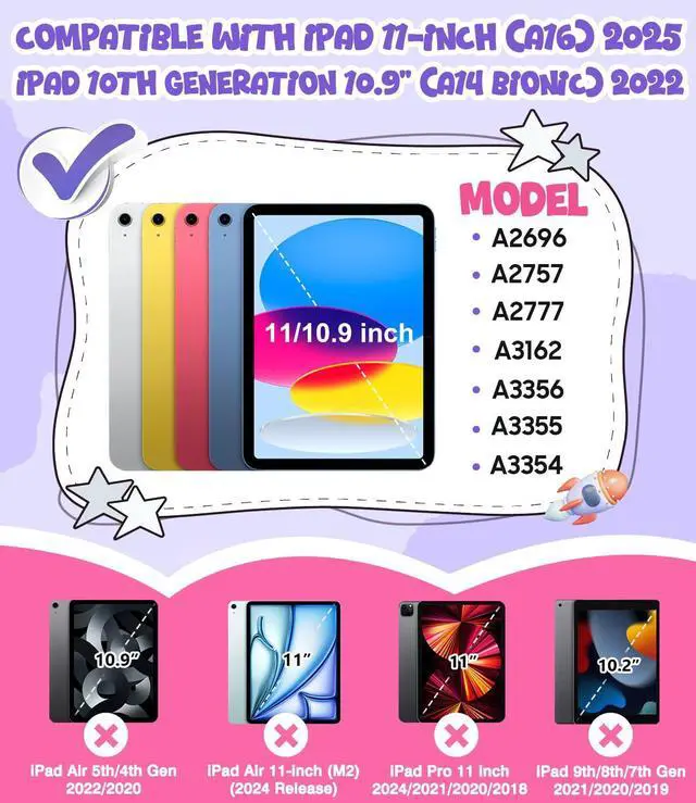 Alt view image 2 of 5 - OKP Kids Case for iPad 11 inch (A16) 2025/10.9'' (10th Generation) 2022, Shockproof Rugged 11th/10 th Gen iPad Protective Cover with Built-in Kickstand, Pencil Holder for Girls Boys, Camouflage+White