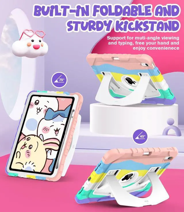 Alt view image 3 of 5 - OKP Kids Case for iPad 11 inch (A16) 2025/10.9'' (10th Generation) 2022, Shockproof Rugged 11th/10 th Gen iPad Protective Cover with Built-in Kickstand, Pencil Holder for Girls Boys, Camouflage+White