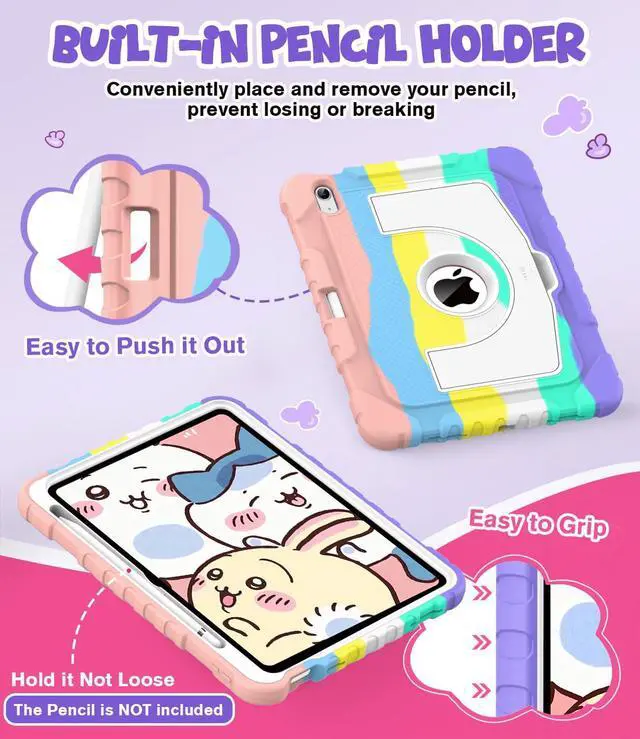 Alt view image 4 of 5 - OKP Kids Case for iPad 11 inch (A16) 2025/10.9'' (10th Generation) 2022, Shockproof Rugged 11th/10 th Gen iPad Protective Cover with Built-in Kickstand, Pencil Holder for Girls Boys, Camouflage+White