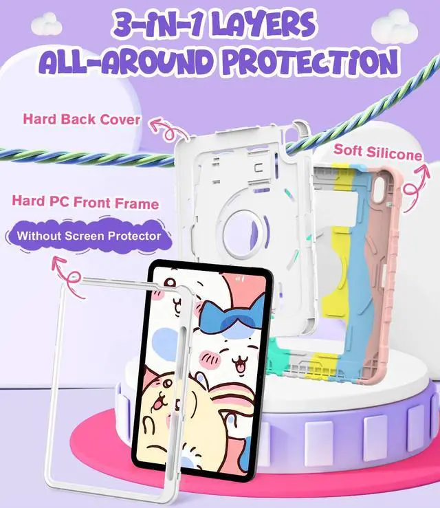 Alt view image 5 of 5 - OKP Kids Case for iPad 11 inch (A16) 2025/10.9'' (10th Generation) 2022, Shockproof Rugged 11th/10 th Gen iPad Protective Cover with Built-in Kickstand, Pencil Holder for Girls Boys, Camouflage+White