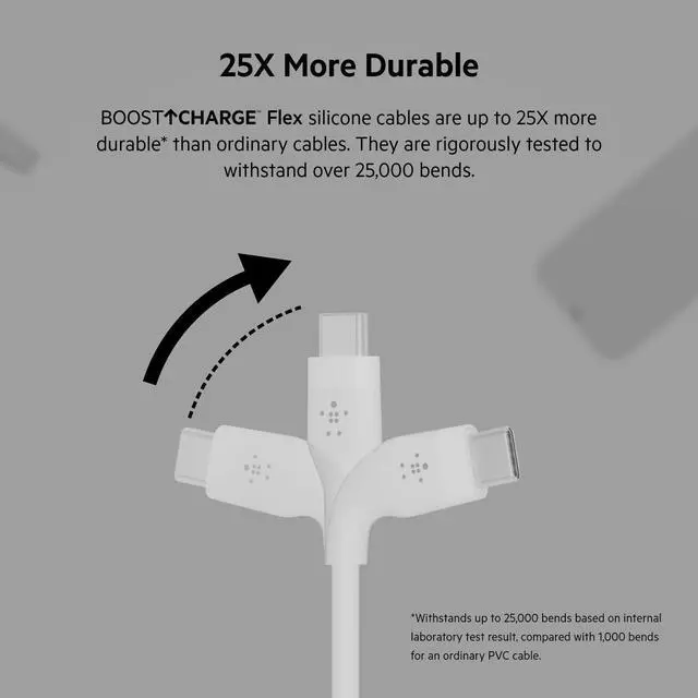 Alt view image 5 of 5 - Belkin BoostCharge Flex Silicone USB-C to USB-C Charging Cable (2M/6.6FT) for iPhone 16, iPhone 16 Pro, Galaxy S25, S24, Pixel 9 & 8, Nintendo Switch 2 & More with Cable Clip - Black & White (2-Pack)