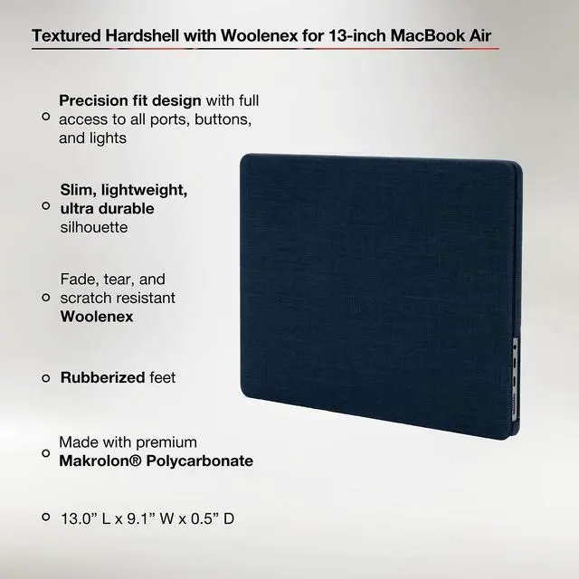 Alt view image 3 of 5 - Incase Textured Hardshell Woolenex - MacBook Air 13 inch Case - 2017, 2016, 2015, 2014, 2013, 2012 - MacBook Case, Laptop Cover, Protective Hard Shell, Scratch Resistant, Lightweight - Colbalt
