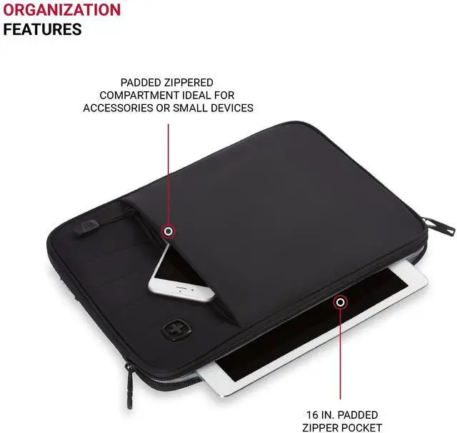 Alt view image 2 of 5 - SwissGear Padded Zippered Laptop Sleeve, Micro-Twill Laptop Case with Zippered Front Compartment & Fleece Lining 16-Inch