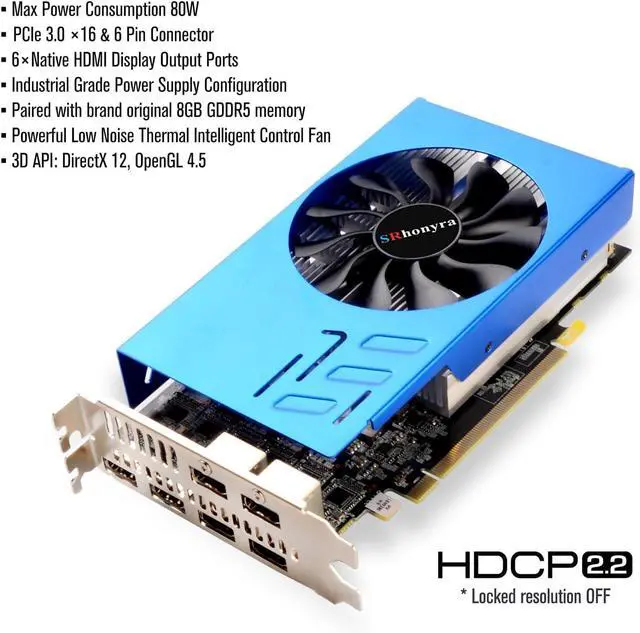 Alt view image 4 of 5 - SRhonyra RX 580 8GB Graphics Card 6 Monitors Video Card HDMI 2.0 Outputs for Stock Trading, Monitoring, Video Wall Presentation, Projection and Fusion