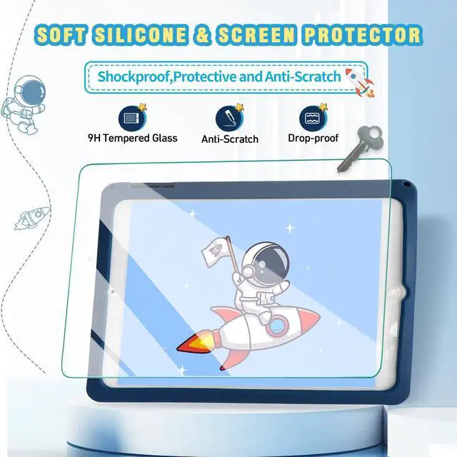 Alt view image 2 of 5 - for iPad 9th Generation Case iPad 10.2 Case for Kids with Screen Protector, Kickstand, Shoulder Strap Cute Rocket Stand Silicone Protective Cover for iPad 9th 8th 7th Gen 2021 2020 2019, Blue