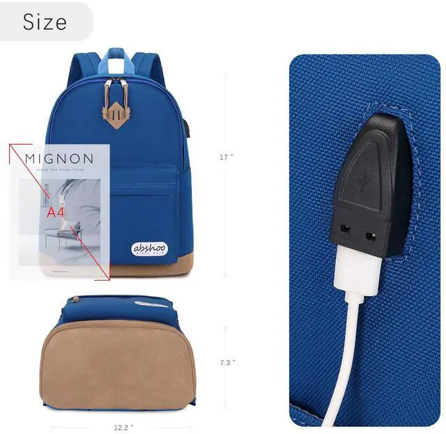 Alt view image 3 of 5 - abshoo Basic Big Students Backpack For School Classical College Bookbag Middle High School Backpacks (Klein Blue)