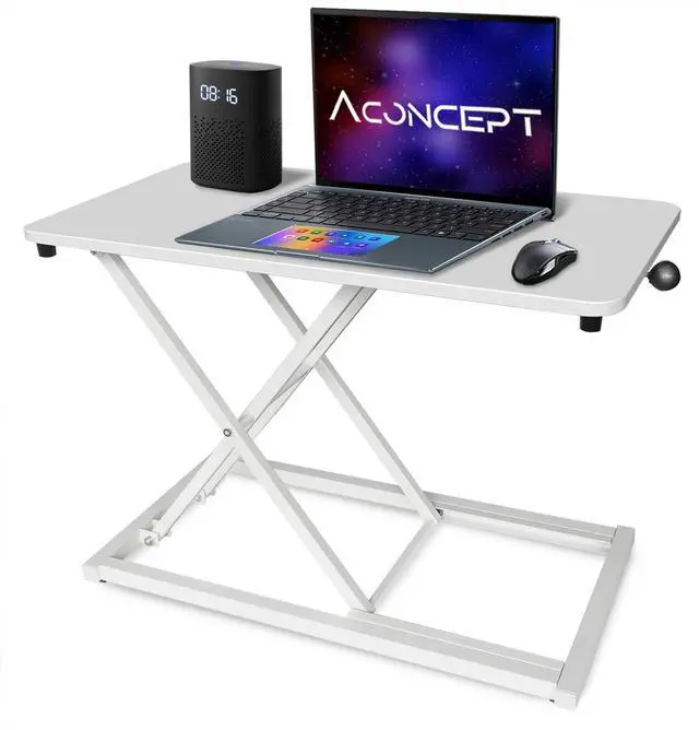 Main image of Aconcept Extra-Slim 26 x 14 inch White Lift Standing Desk Converter, Manual Adjustable Height Sit Stand up Desk Riser, Compact for Monitor or Laptop Workstation