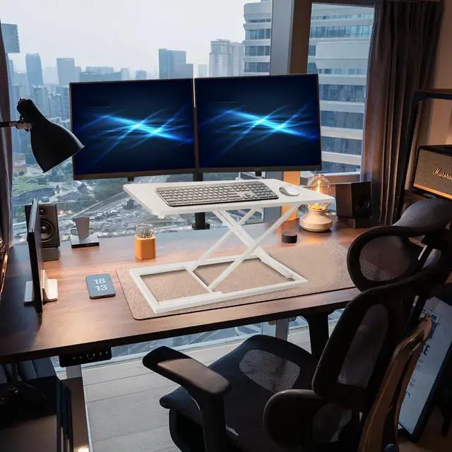 Alt view image 2 of 5 - Aconcept Extra-Slim 26 x 14 inch White Lift Standing Desk Converter, Manual Adjustable Height Sit Stand up Desk Riser, Compact for Monitor or Laptop Workstation