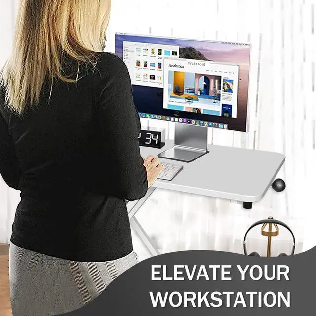 Alt view image 4 of 5 - Aconcept Extra-Slim 26 x 14 inch White Lift Standing Desk Converter, Manual Adjustable Height Sit Stand up Desk Riser, Compact for Monitor or Laptop Workstation