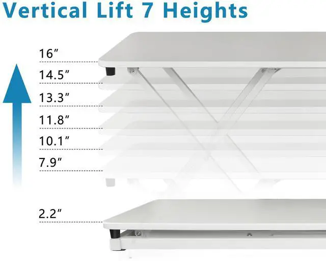 Alt view image 5 of 5 - Aconcept Extra-Slim 26 x 14 inch White Lift Standing Desk Converter, Manual Adjustable Height Sit Stand up Desk Riser, Compact for Monitor or Laptop Workstation
