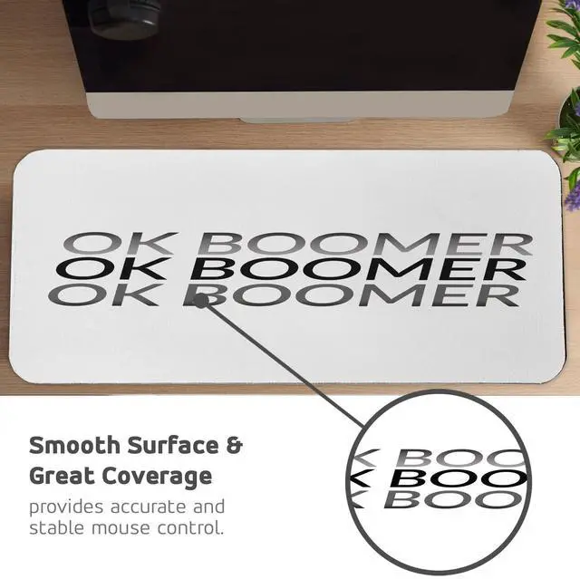 Alt view image 4 of 5 - Ambesonne OK Boomer Computer Mouse Pad, Monochromatic Style Meme Phrase Simple Design Modern Fun Typography, Rectangle Non-Slip Rubber Mousepad Large, 31" x 12" Gaming Size, Grey Charcoal Grey White