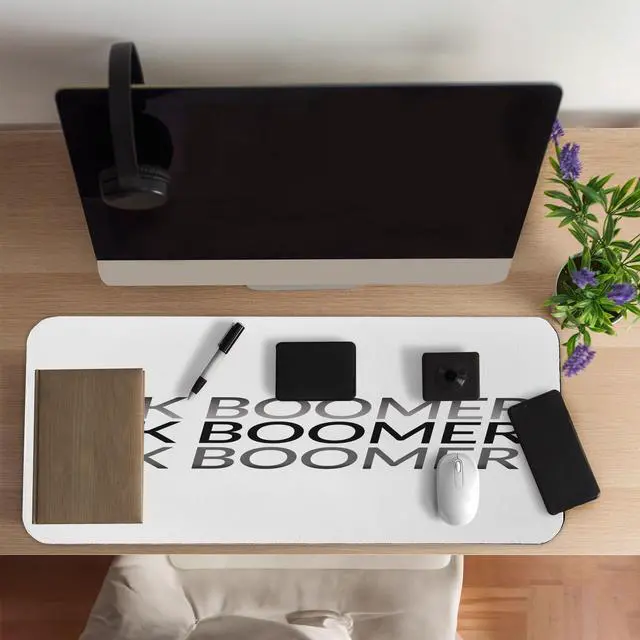 Alt view image 2 of 5 - Ambesonne OK Boomer Computer Mouse Pad, Monochromatic Style Meme Phrase Simple Design Modern Fun Typography, Rectangle Non-Slip Rubber Mousepad Large, 31" x 12" Gaming Size, Grey Charcoal Grey White