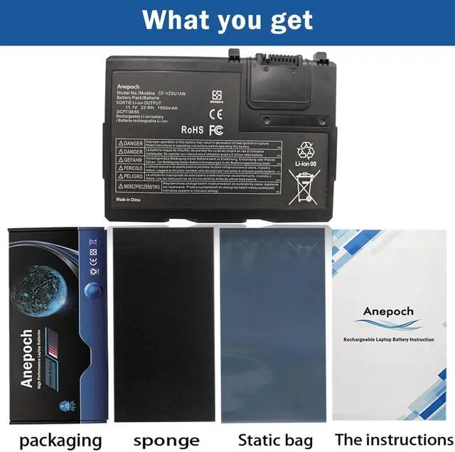 Alt view image 2 of 5 - Anepoch CF-VZSU1AW Laptop Battery Replacement for Panasonic Toughbook Cf-33 12 inch CF-33MK1 CF-VZSU1AR CF-VZSU1AJS CF-VZSU1BW 11.1V 22WH 1990mAh
