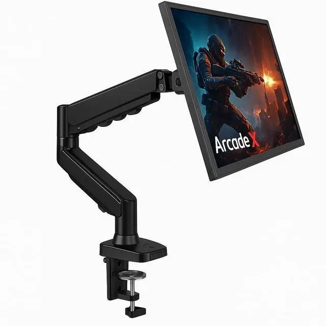 Main image of ArcadeX Single Monitor Mount, 13 to 32 Inch Gas Monitor Arm, Adjustable Stand, Vesa Mount with Clamp and Grommet Base - Fits 4.4 to 22lbs LED Computer Monitors (Black)