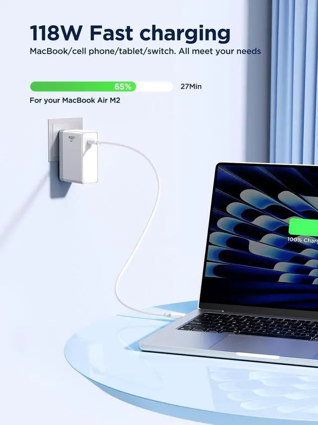 Alt view image 2 of 5 - Aioneus Mac Book Pro Charger - 118W + 3in1 Multi Charging Cable 2Pack