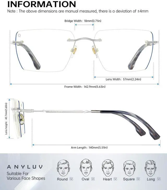 Alt view image 4 of 5 - ANYLUV Rimless Blue Light Blocking Glasses Men Women, Lightweight Computer Reading Glasses, Anti Eyestrain Gaming Glasses