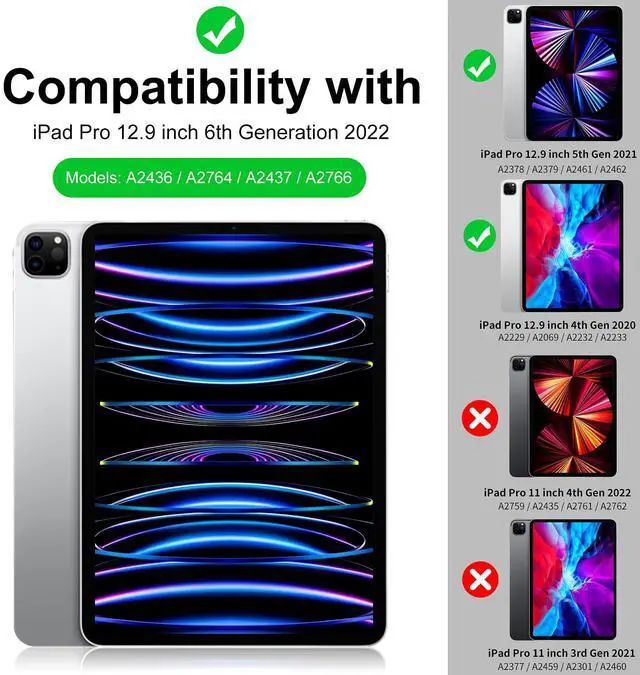 Alt view image 2 of 5 - Aoub New iPad Pro 12.9 Case 6th Generation 2022 / 5th Gen 2021/ 4th Gen 2020 with Built-in Pencil Holder, Auto Wake/Sleep, Slim Stand Soft Back Shell Smart Cover for iPad Pro 12.9 Inch, Black