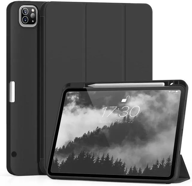 Main image of Aoub New iPad Pro 12.9 Case 6th Generation 2022 / 5th Gen 2021/ 4th Gen 2020 with Built-in Pencil Holder, Auto Wake/Sleep, Slim Stand Soft Back Shell Smart Cover for iPad Pro 12.9 Inch, Black