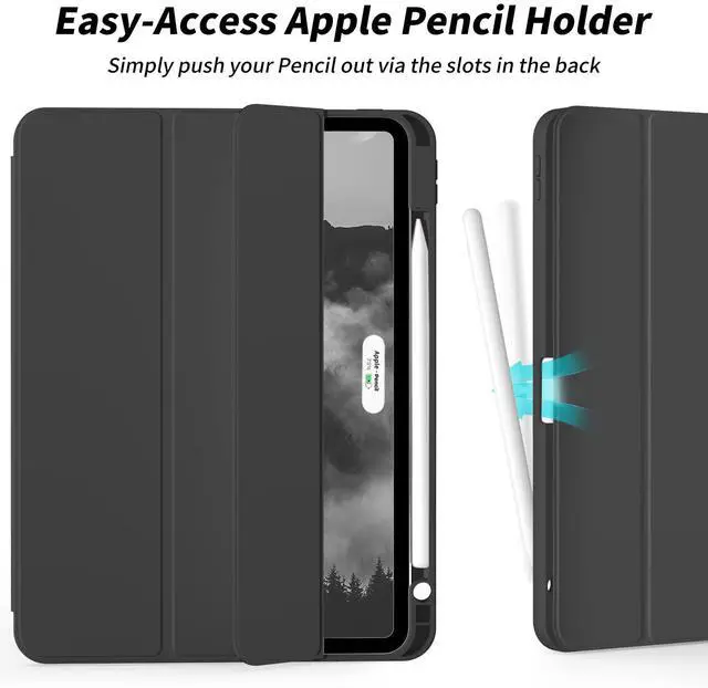 Alt view image 4 of 5 - Aoub New iPad Pro 12.9 Case 6th Generation 2022 / 5th Gen 2021/ 4th Gen 2020 with Built-in Pencil Holder, Auto Wake/Sleep, Slim Stand Soft Back Shell Smart Cover for iPad Pro 12.9 Inch, Black