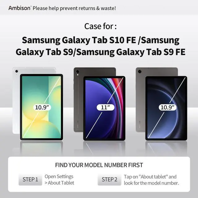 Alt view image 2 of 5 - Ambison Case for Samsung Galaxy Tab S10 FE / S9 / S9 FE 5G Tablet Case Protective with 9H Tempered Glass Screen Protector, Pencil Holder, 360 Rotatable Stand, Hand Strap, Shoulder Strap (Blue)