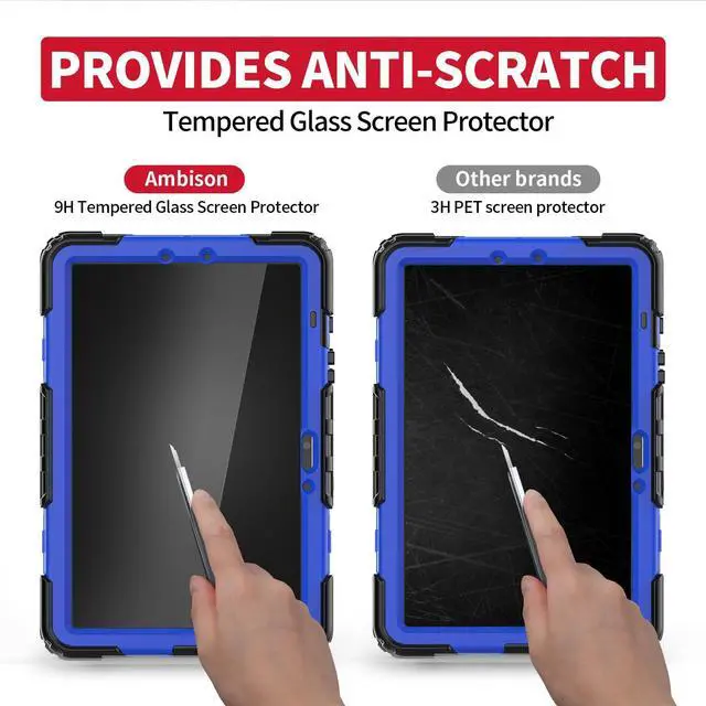 Alt view image 3 of 5 - Ambison Case for Samsung Galaxy Tab S10 FE / S9 / S9 FE 5G Tablet Case Protective with 9H Tempered Glass Screen Protector, Pencil Holder, 360 Rotatable Stand, Hand Strap, Shoulder Strap (Blue)