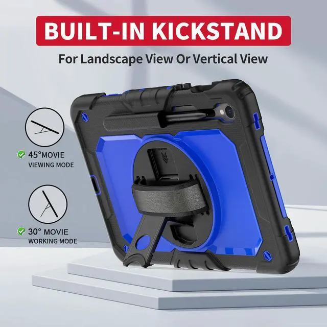 Alt view image 5 of 5 - Ambison Case for Samsung Galaxy Tab S10 FE / S9 / S9 FE 5G Tablet Case Protective with 9H Tempered Glass Screen Protector, Pencil Holder, 360 Rotatable Stand, Hand Strap, Shoulder Strap (Blue)