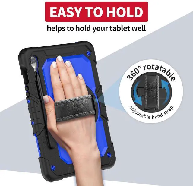 Alt view image 4 of 5 - Ambison Case for Samsung Galaxy Tab S10 FE / S9 / S9 FE 5G Tablet Case Protective with 9H Tempered Glass Screen Protector, Pencil Holder, 360 Rotatable Stand, Hand Strap, Shoulder Strap (Blue)