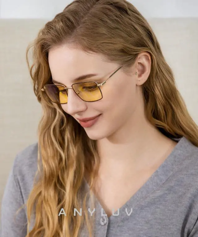 Alt view image 2 of 5 - ANYLUV Gaming Glasses, Metal Rectangle Frame Blue Light Glasses Men, Lightweight Eyeglasses Anti Eyestrain & Eye Protection