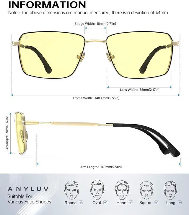 Alt view image 4 of 5 - ANYLUV Gaming Glasses, Metal Rectangle Frame Blue Light Glasses Men, Lightweight Eyeglasses Anti Eyestrain & Eye Protection