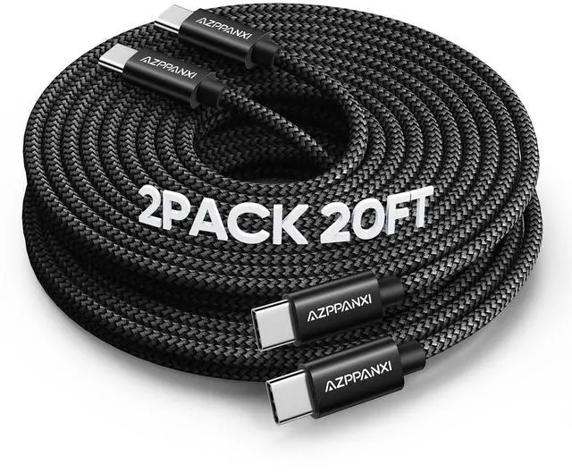 Main image of USB C Cable 20FT, 2-Pack Extra Long Type C to C Cord 60W, Premium Nylon Braided USB C to USB C Cable Fast Charging Compatible for Macbook/iphone 15 Pro Max/Samsung Galaxy S24+/S24 Ultra/S23+/S23 Ultra