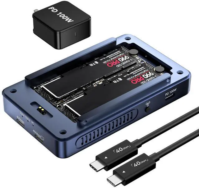 Main image of 40Gbps Docking Station Dual Monitor with M.2 NVMe SSD Enclosure Cooling Fan Dual-Bay SSD Enclosure Compatible Thunderbolt 3/4/5 Support Software RAID+ 2*USB C 40Gbps for MacBook pro/Air /M1/M2
