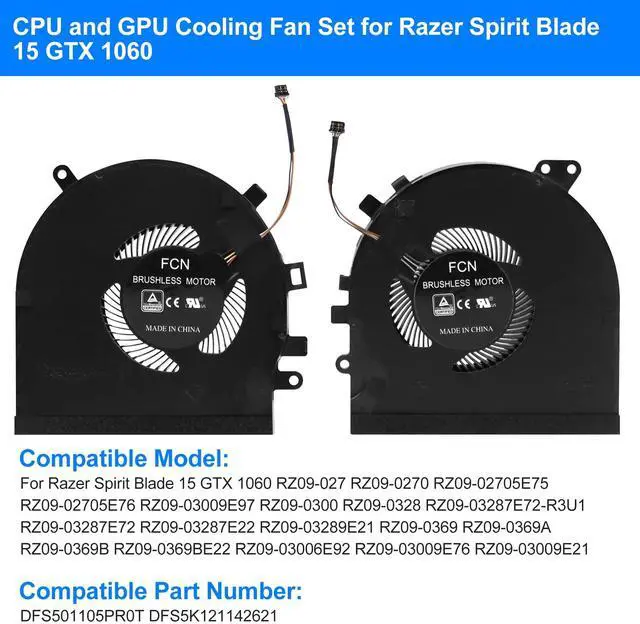 Alt view image 5 of 5 - ARLBA CPU+GPU Cooling Fan New Replacement for Razer Spirit Blade 15 GTX1060 RZ09-027 RZ09-0270 RZ09-0300 RZ09-0328 RZ09-0369 RZ09-0369A/B RZ09-03009E97 RZ09-03287E72-R3U1 DFS501105PR0T DFS5K121142621