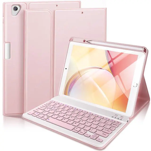 Main image of Baisla Keyboard Case for iPad 9th Generation 10.2'', iPad 8th/7th, Premium Stain-Resistant Detachable Wireless Keyboard Adjustable Grooves Case with Pencil Holder for iPad Pro 10.5/Air 3rd Gen(Pink)