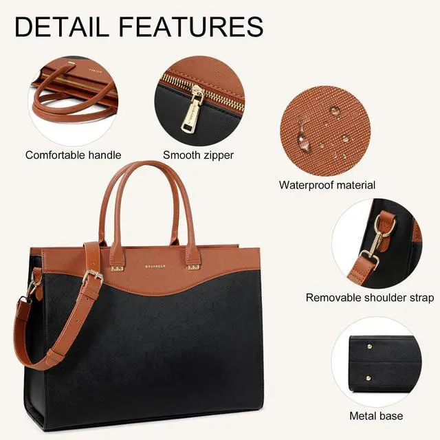 Alt view image 3 of 5 - BASA BELA 16 Inch Laptop Purse Leather Briefcase and Handbags for Women Work, Waterproof Womens Computer Tote Bags, Professional Ipad Messenger Satchel Shoulder Bag with Adjustable Strap Brown-black