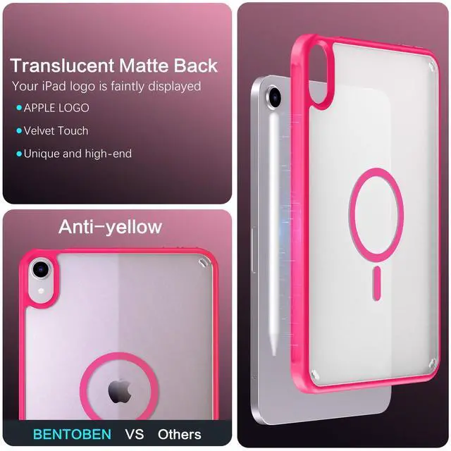 Alt view image 2 of 5 - BENTOBEN for iPad Mini7 (A17 Pro) Case, iPad mini 7th /6th Generation Magnetic Case (2024/2021), Translucent Matte Back Shock and Drop Protection Cover for iPad mini7/Mini6 8.3", Hot Pink