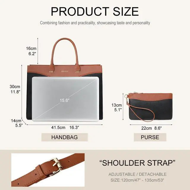 Alt view image 5 of 5 - BASA BELA 16 Inch Laptop Purse Leather Briefcase and Handbags for Women Work, Waterproof Womens Computer Tote Bags, Professional Ipad Messenger Satchel Shoulder Bag with Adjustable Strap Brown-black