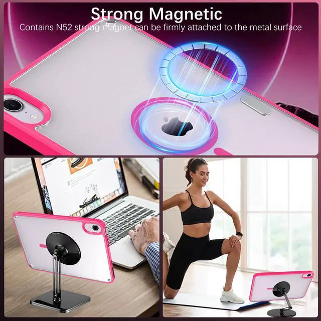 Alt view image 4 of 5 - BENTOBEN for iPad Mini7 (A17 Pro) Case, iPad mini 7th /6th Generation Magnetic Case (2024/2021), Translucent Matte Back Shock and Drop Protection Cover for iPad mini7/Mini6 8.3", Hot Pink