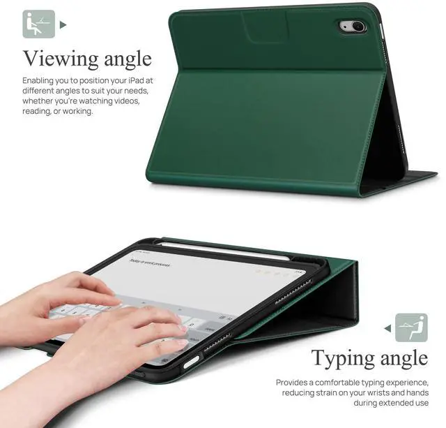 Alt view image 4 of 5 - auaua Case for iPad (A16) 11th Generation 11 Inch 2025, iPad 10th Generation 10.9 Inch 2022, with Pencil Holder and Pocket, Typing Angle Muti-Stand Magnetic Closure Auto Sleep/Wake (Green)